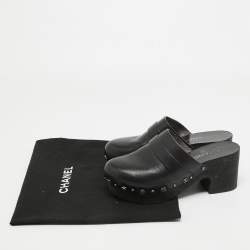 Chanel Black Leather Studded Platform Clogs Size 37