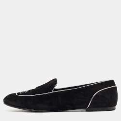 Pre Owned Chanel Black Suede CC Embellished Smoking Slippers Size 41