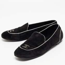 Pre Owned Chanel Black Suede CC Embellished Smoking Slippers Size 41