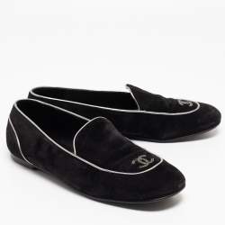 Pre Owned Chanel Black Suede CC Embellished Smoking Slippers Size 41