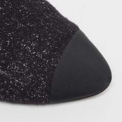 Chanel Black Tweed and Fabric Cap Toe Block Heel Mules Size 38