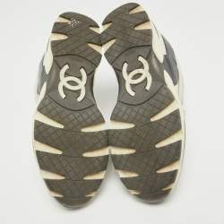 Pre Owned Chanel Tricolor Leather And Canvas CC Lace Up Sneakers Size 37