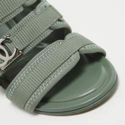مملوكة مسبقًا Chanel Green Fabric CC Strappy Block Heel Sandals Size 37.5