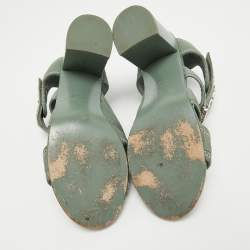 مملوكة مسبقًا Chanel Green Fabric CC Strappy Block Heel Sandals Size 37.5