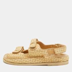 Chanel Two Tone Raffia Dad Sandals Size 42