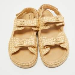 Chanel Two Tone Raffia Dad Sandals Size 42