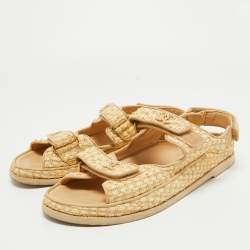 Chanel Two Tone Raffia Dad Sandals Size 42