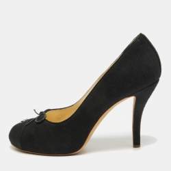 Chanel Black Fabric CC Bow Pumps Size 39