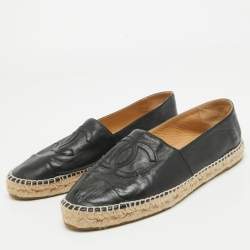 Chanel Black Leather CC Espadrille Flats Size 41