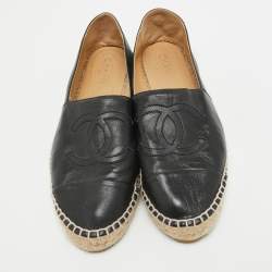 Chanel Black Leather CC Espadrille Flats Size 41