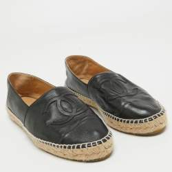 Chanel Black Leather CC Espadrille Flats Size 41