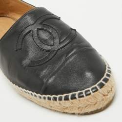Chanel Black Leather CC Espadrille Flats Size 41