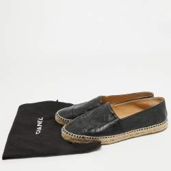 Chanel Black Leather CC Espadrille Flats Size 41