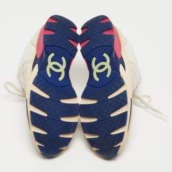 Pre Owned Chanel Multicolor Mesh and Suede CC Low Top Sneakers Size 38.5