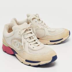 Pre Owned Chanel Multicolor Mesh and Suede CC Low Top Sneakers Size 38.5