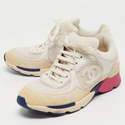 Pre Owned Chanel Multicolor Mesh and Suede CC Low Top Sneakers Size 38.5