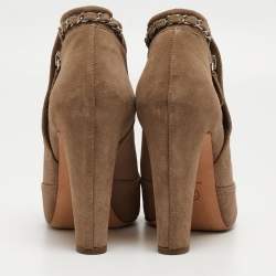 Chanel Beige Suede Interlocking CC Logo Ankle Boots Size 39