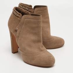 Chanel Beige Suede Interlocking CC Logo Ankle Boots Size 39
