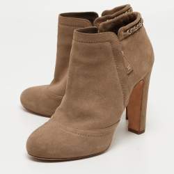 Chanel Beige Suede Interlocking CC Logo Ankle Boots Size 39