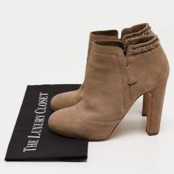 Chanel Beige Suede Interlocking CC Logo Ankle Boots Size 39
