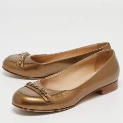 Pre Owned Chanel Metallic Patent Leather CC Chain Link Loafers Size 36.5