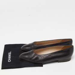 Pre Owned Chanel Black Leather Ballet Flats Size 37.5
