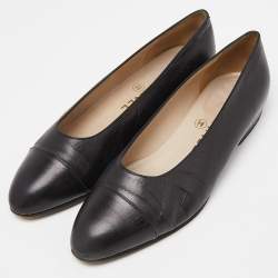 Pre Owned Chanel Black Leather Ballet Flats Size 37.5