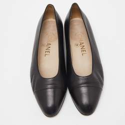 Pre Owned Chanel Black Leather Ballet Flats Size 37.5