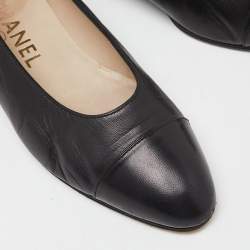 Pre Owned Chanel Black Leather Ballet Flats Size 37.5
