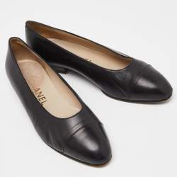 Pre Owned Chanel Black Leather Ballet Flats Size 37.5