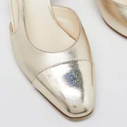 Pre Owned صندل شانيل فتحة خلفية كعب عريض سى سى قماش وتويد أزرق مقاس 38.5