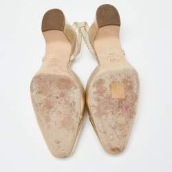 Pre Owned صندل شانيل فتحة خلفية كعب عريض سى سى قماش وتويد أزرق مقاس 38.5