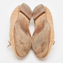 Pre Owned Chanel Tan Quilted Textured Leather and Patent CC Cap Toe Bow Ballet Flats Size 41