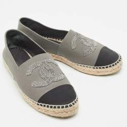 Chanel Grey/Black Canvas CC Espadrille Flats Size 41