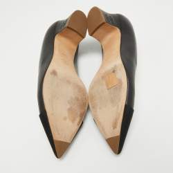 Pre Owned Chanel Black Leather and Canvas Pointed Toe Pumps Size 40.5