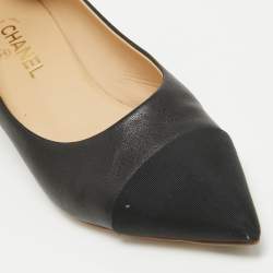 Pre Owned Chanel Black Leather and Canvas Pointed Toe Pumps Size 40.5