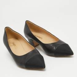 Pre Owned Chanel Black Leather and Canvas Pointed Toe Pumps Size 40.5