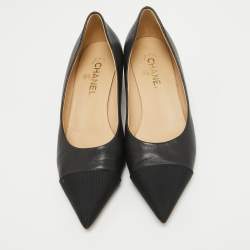Pre Owned Chanel Black Leather and Canvas Pointed Toe Pumps Size 40.5