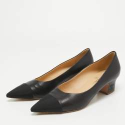 Pre Owned Chanel Black Leather and Canvas Pointed Toe Pumps Size 40.5
