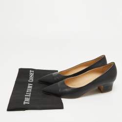 Pre Owned Chanel Black Leather and Canvas Pointed Toe Pumps Size 40.5