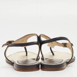 Pre Owned Chanel Black Leather Embellished Thong Sandals Size 38