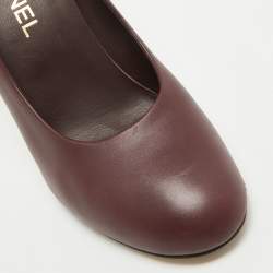 Pre Owned Chanel Burgundy Leather Chain Detail Heel Pumps Size 39.5
