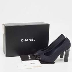 Pre Owned Chanel Navy Blue/Black Lurex Fabric and Patent Leather Cap Toe Pumps Size 39