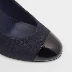 Pre Owned Chanel Navy Blue/Black Lurex Fabric and Patent Leather Cap Toe Pumps Size 39