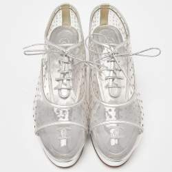 Pre Owned Chanel Transparent/Silver Pvc and Leather CC Block Heel Lace Up Platform Pumps Size 41