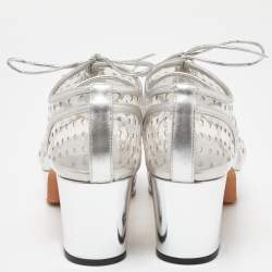 Pre Owned Chanel Transparent/Silver Pvc and Leather CC Block Heel Lace Up Platform Pumps Size 41