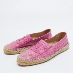 Chanel Pink Crocodile CC Espadrille Flats Size 38