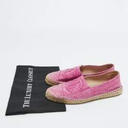 Chanel Pink Crocodile CC Espadrille Flats Size 38