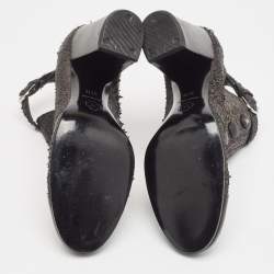 Chanel Grey/Black Snakeskin Embossed Leather and Leather Ankle Boots Size Size 37.5