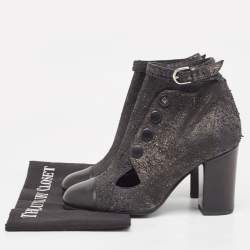 Chanel Grey/Black Snakeskin Embossed Leather and Leather Ankle Boots Size Size 37.5
